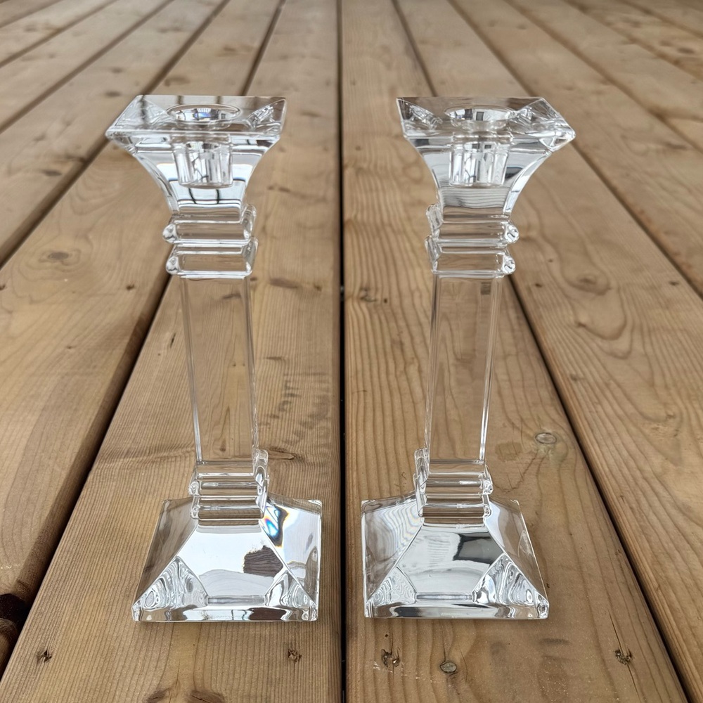Marquis by Waterford Set of Two Treviso Pattern 8 Inch Crystal Candlesticks